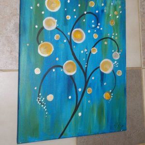 Lucky Money Tree acrylic painting, hand painted on 16"x20" stretched canvas